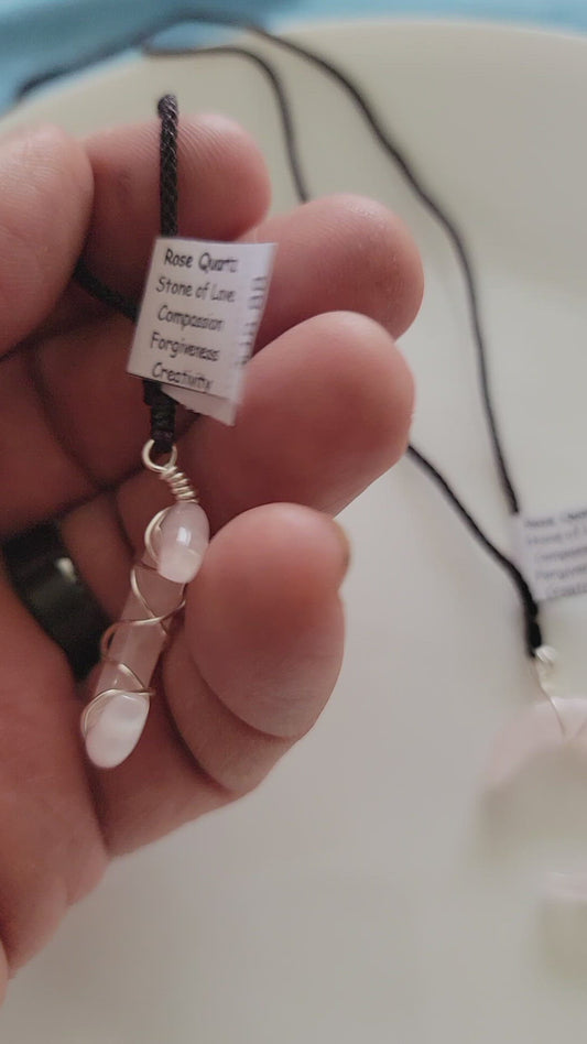 Rose Quartz Moon, Hand Made, Wire Wrapped Necklace WN-0016