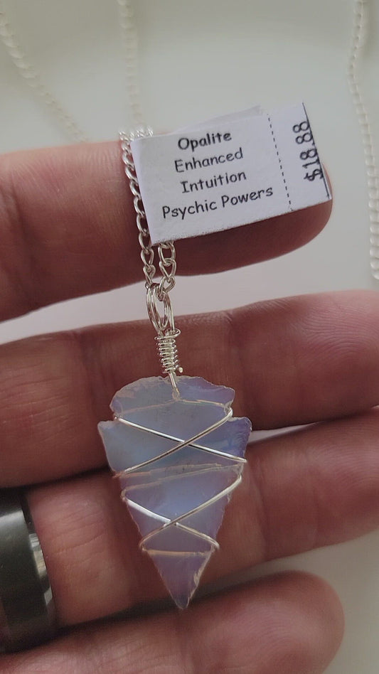 Opalite Knapped Arrowhead, Hand Made, Wire Wrapped Necklace WN-0005