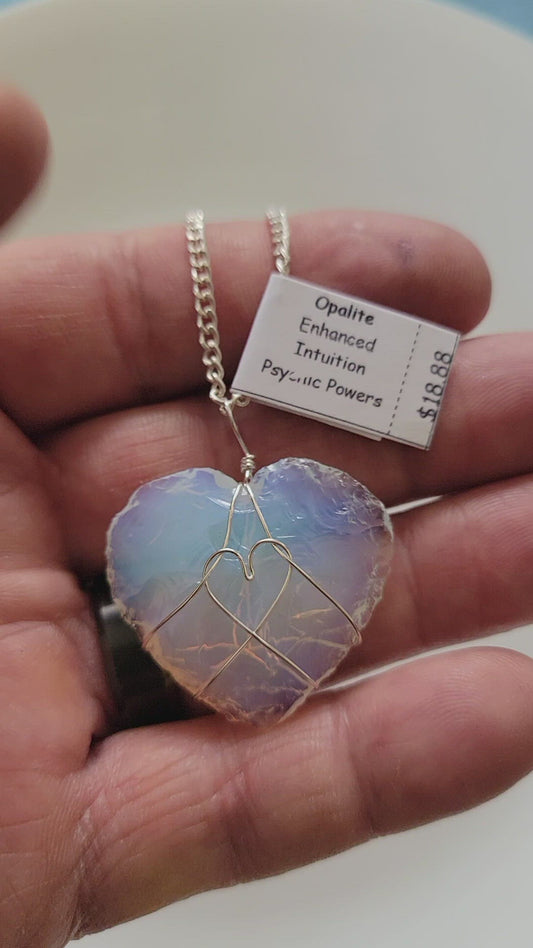 Opalite Heart, Hand Made, Wire Wrapped Necklace WN-0004