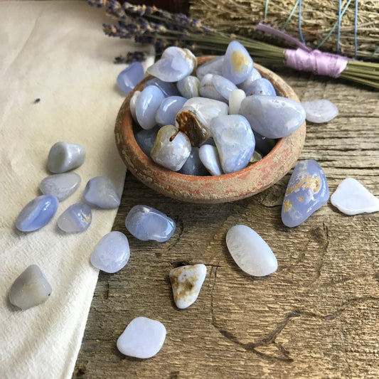 Blue Lace Agate, Polished Tumbled Stone (Approx. 3/4" - 1 1/4") for Wire Wrapping or Crystal Grid Supply BIN-1431