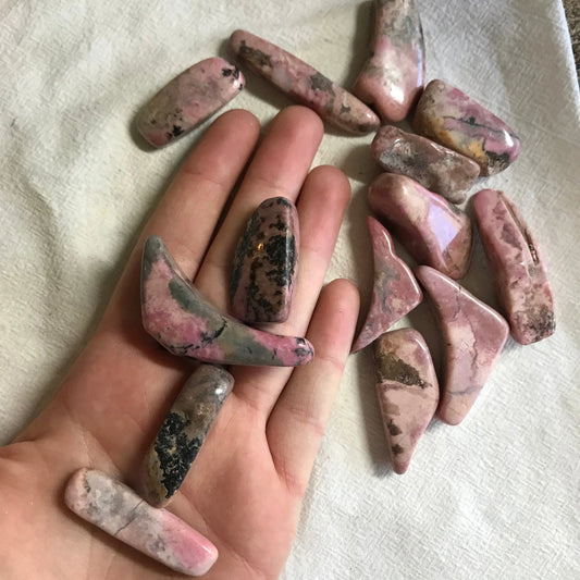 Rhodonite, Tumbled Stone (Approx 1 2/3"long) for Wire Wrapping or Crystal Grid Supply 0658 Shop Wholesale Crystals