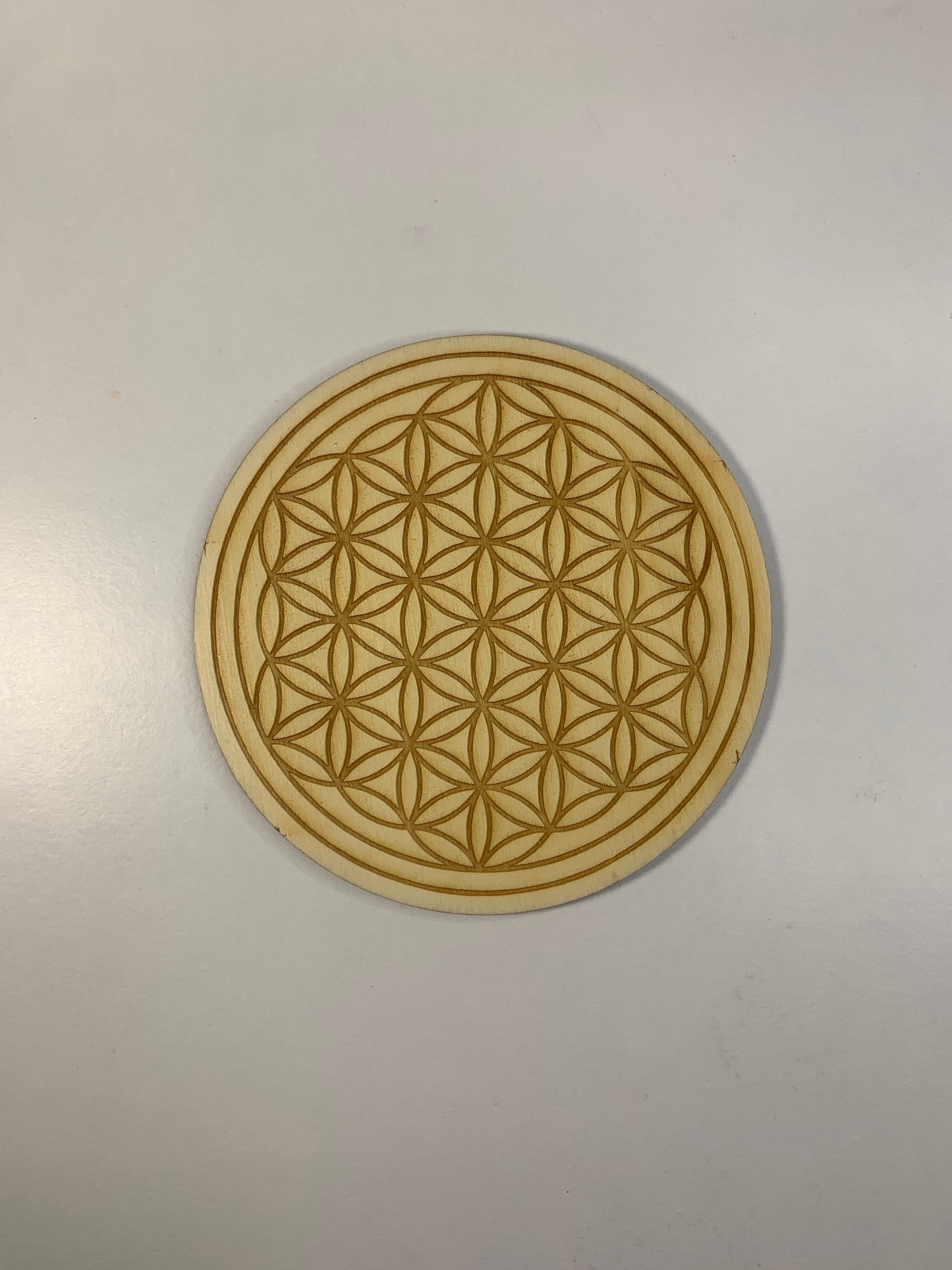 Flower Of Life Etched Wooden Grid 4”, crystal grid, sacred geometry, abundance, healing BIN-0002