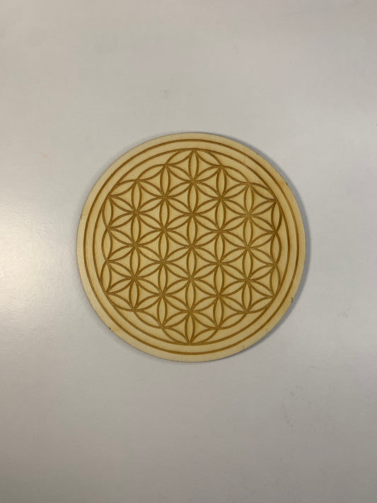 Flower Of Life Etched Wooden Grid 4”, crystal grid, sacred geometry, abundance, healing BIN-0002