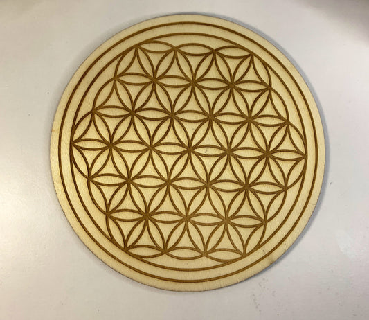 Flower of Life Etched Wooden Grid 6”, sacred geometry, generational healing, healing humanity BIN-0005