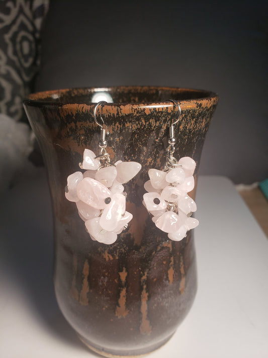 Rose Quartz Earrings, Healing Crystals, Beautiful EAR-0060