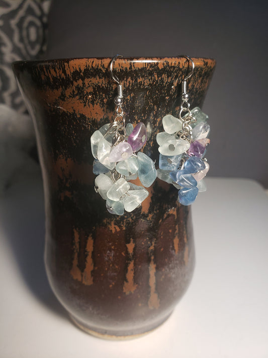 Fluorite Earrings, Healing Crystals, Beautiful EAR-0012