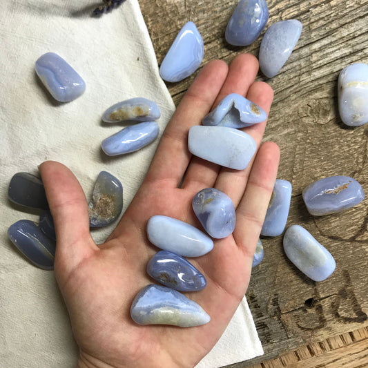 Blue Lace Agate, Polished Tumbled Stone (Approx  1 1/4" - 1 3/4") for Wire Wrapping or Crystal Grid Supply BIN-1390