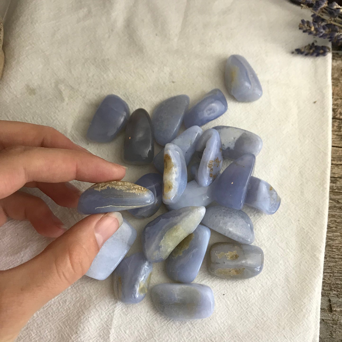 Blue Lace Agate, Polished Tumbled Stone (Approx  1 1/4" - 1 3/4") for Wire Wrapping or Crystal Grid Supply BIN-1390