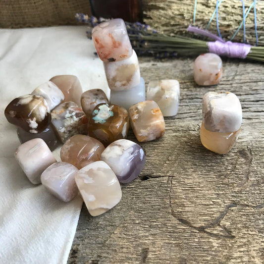 Polished Flower Agate BIN-1488 Cherry Blossom Agate, Tumbled Stone (Approx. 3/4-1") for Wire Wrapping or Crystal Grid Supply Shop Wholesale Crystals