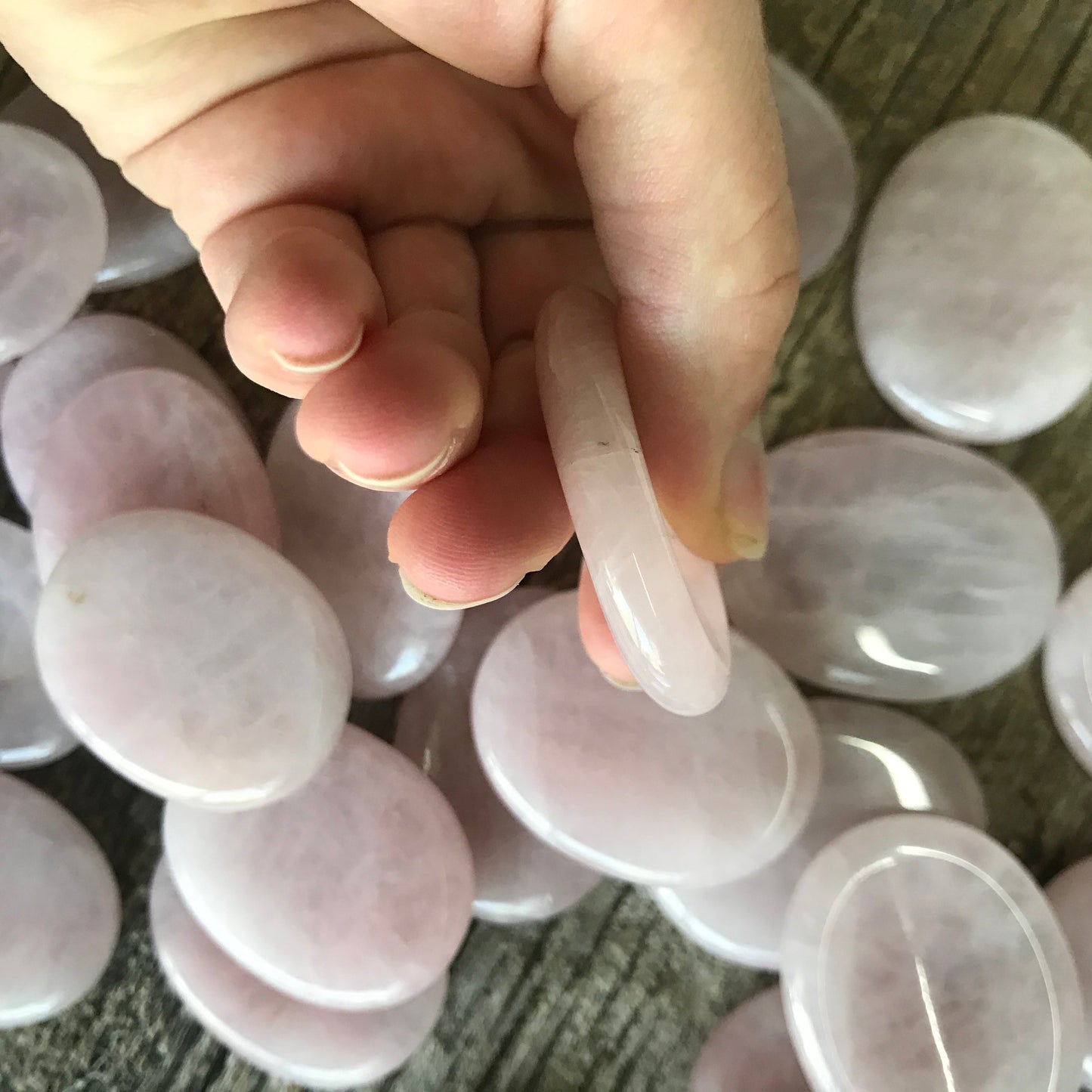 Rose Quartz Worry Stone (Approx. 1 3/8" x 1 3/4")  Polished Stone for the Heart Chakra, for Wire Wrapping or Crystal Grid Supply 1406