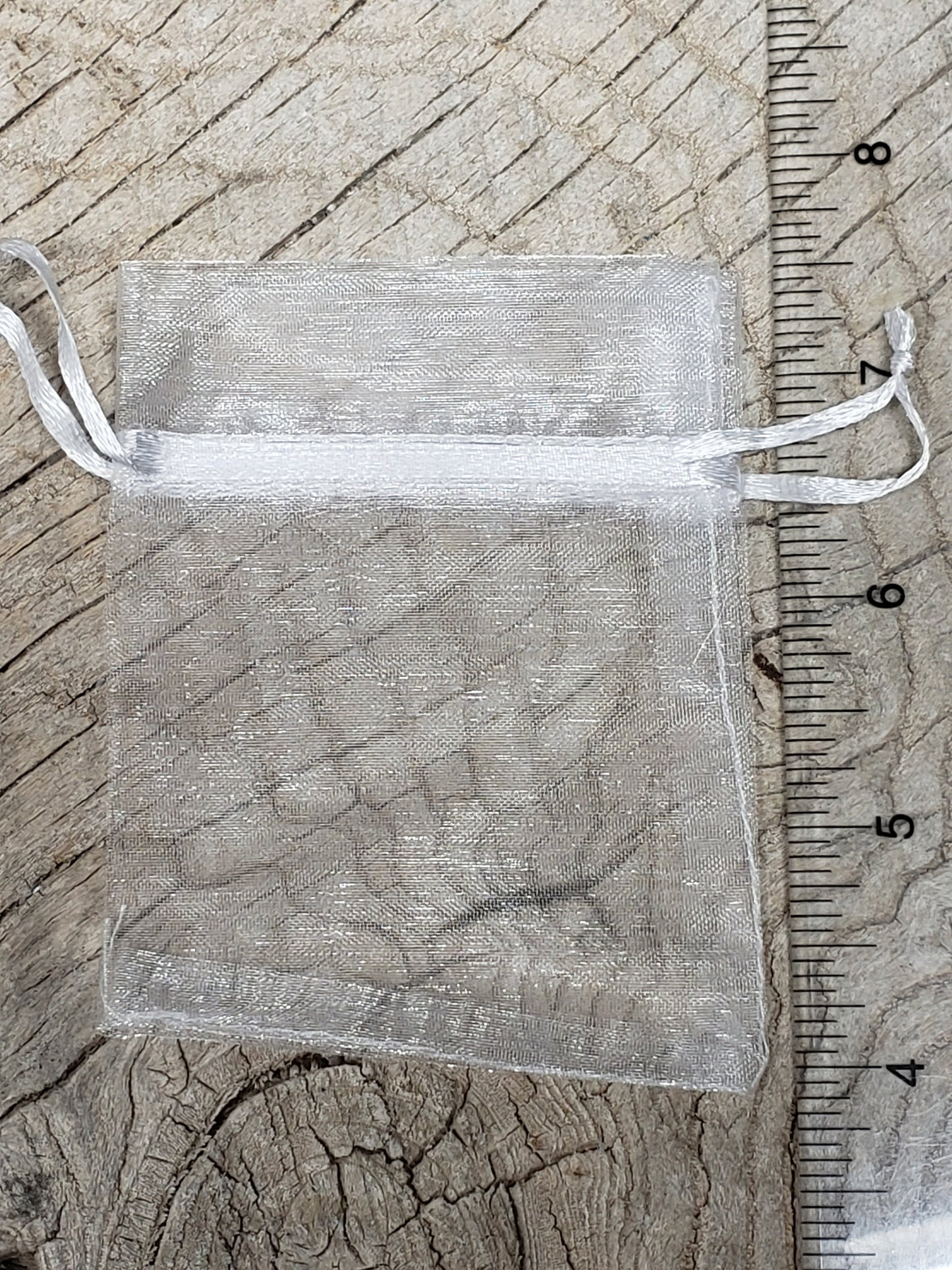 White Organza Drawstring Bag, sheer white, DIY, Beautiful, Crystal Collecting (Approx. 2.8" x 3.6") BAG-0017