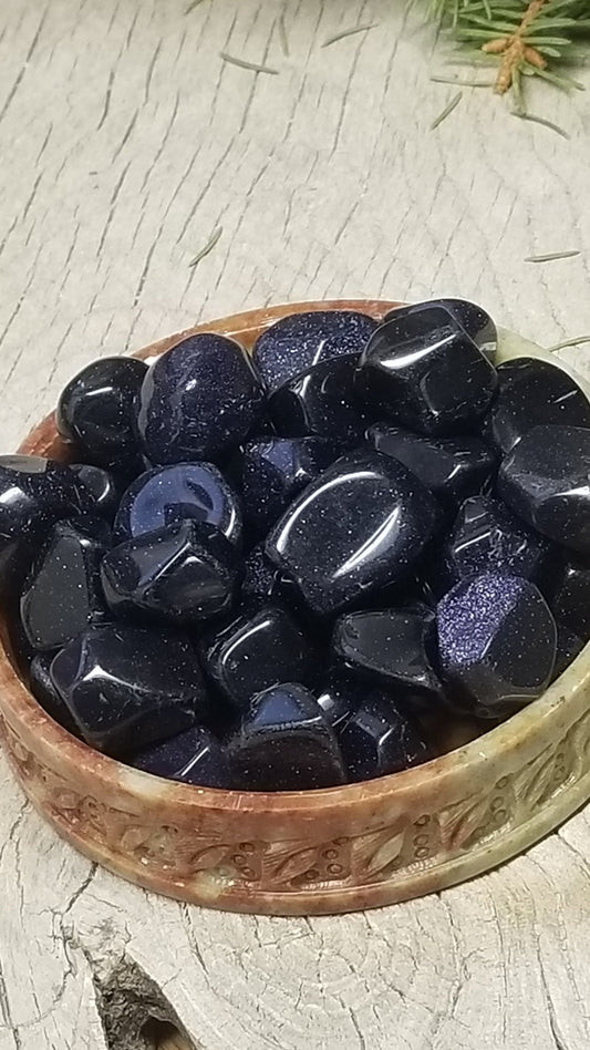 Blue Goldstone. Tumble Stone (Approx 3/4" - 1") BIN-1396