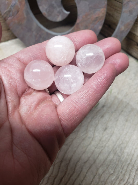 Rose Quartz, Polished Crystal Spheres (Approx 3/4") Polished Stone for the Heart Chakra, for Wire Wrapping or Crystal Grid Supply BIN-0301