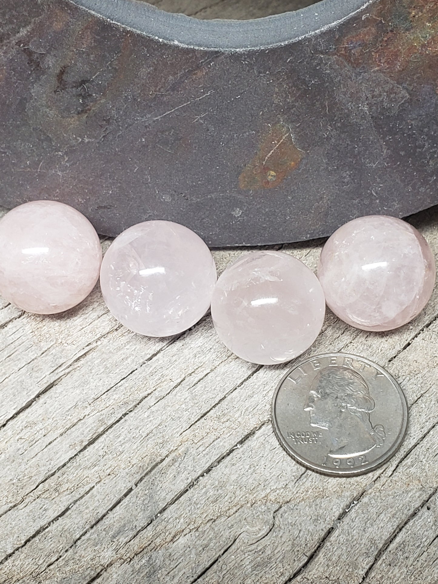 Rose Quartz, Polished Crystal Spheres (Approx 3/4") Polished Stone for the Heart Chakra, for Wire Wrapping or Crystal Grid Supply BIN-0301