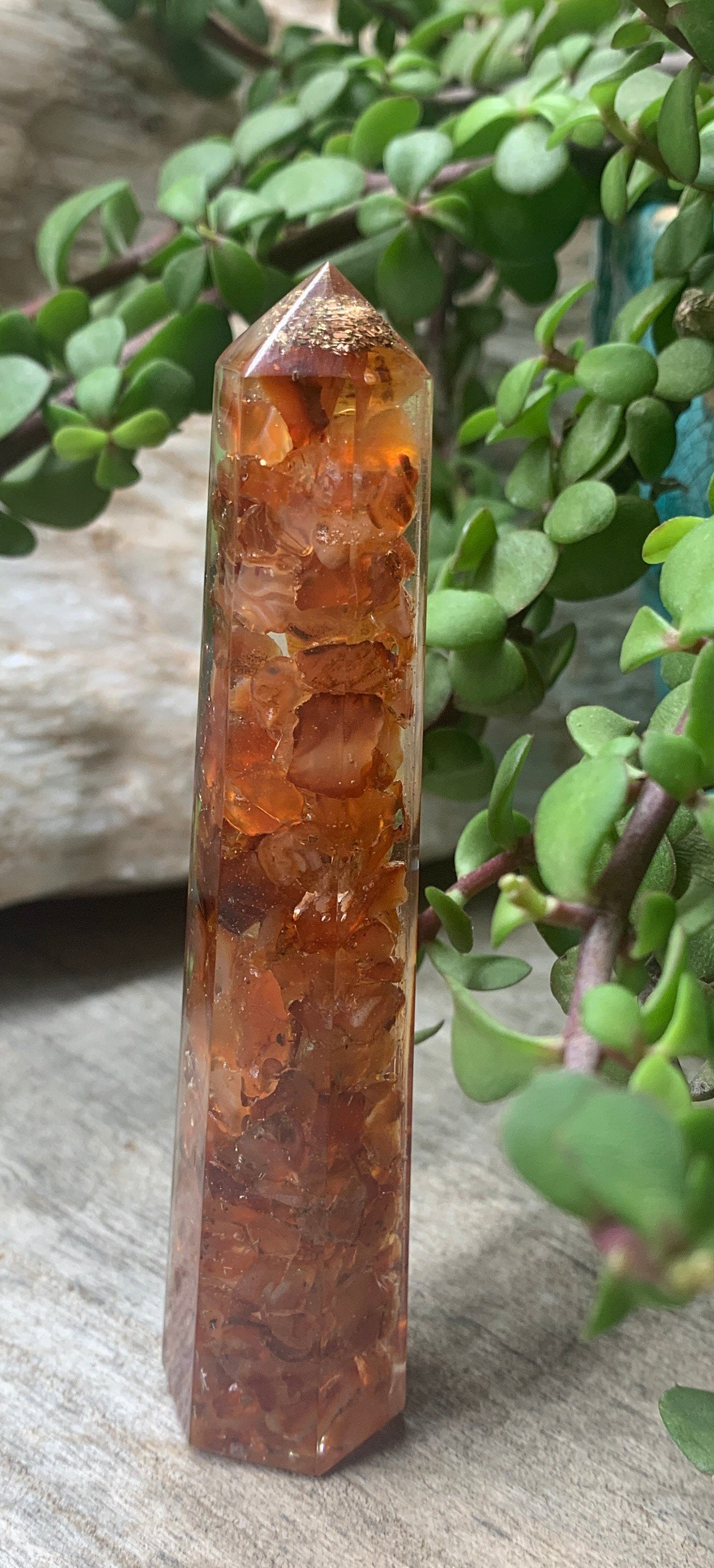 Carnelian Orgonite Obelisk ORG-0011 (Crystals Imbedded in Resin)