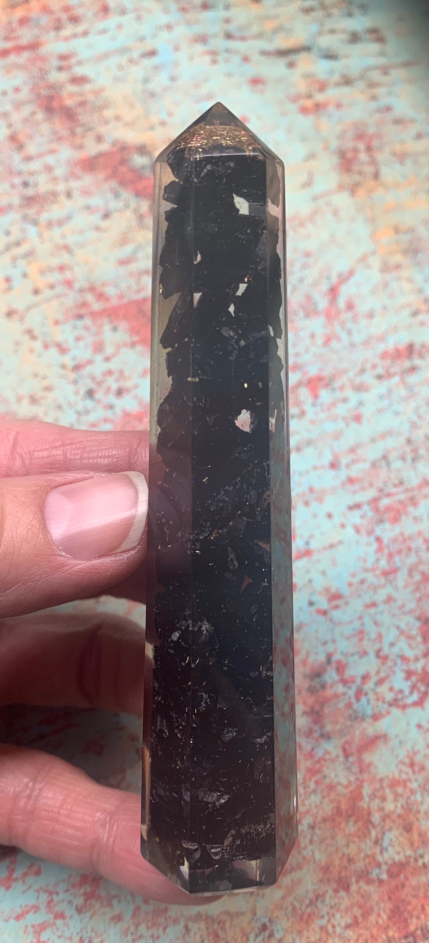 Obsidian Orgonite Obelisk ORG-0001 (Crystals Imbedded in Resin)