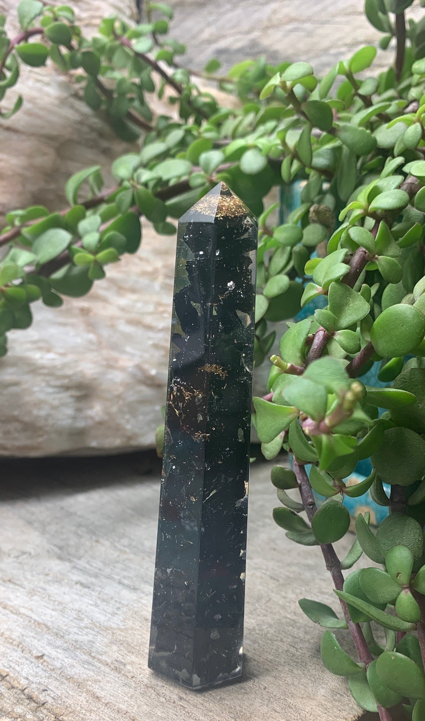 Obsidian Orgonite Obelisk ORG-0001 (Crystals Imbedded in Resin)