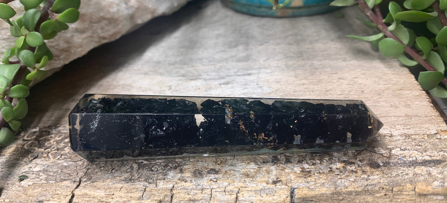 Obsidian Orgonite Obelisk ORG-0001 (Crystals Imbedded in Resin)