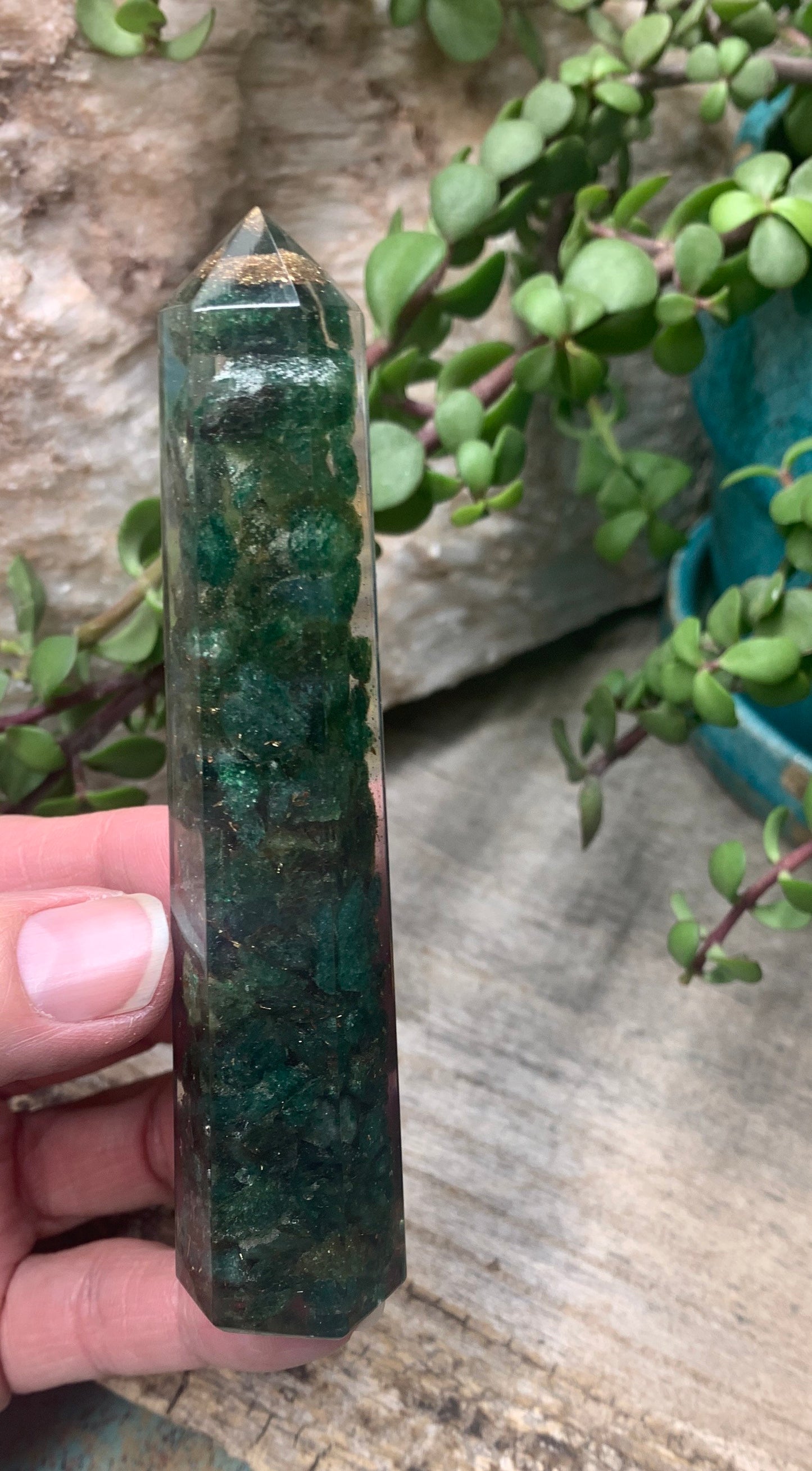 Green Aventurine Organite Obelisk ORG-0002 (Crystals Imbedded in Resin)