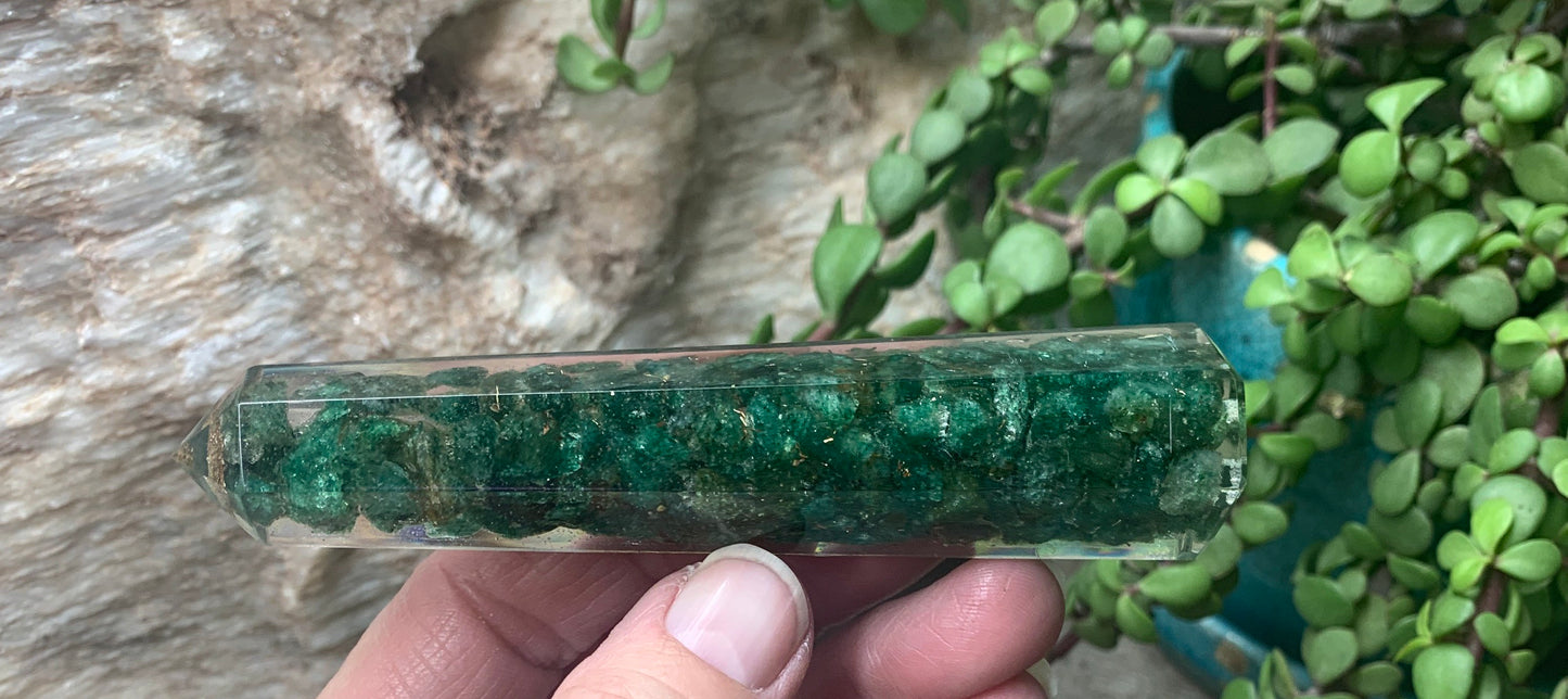 Green Aventurine Organite Obelisk ORG-0002 (Crystals Imbedded in Resin)