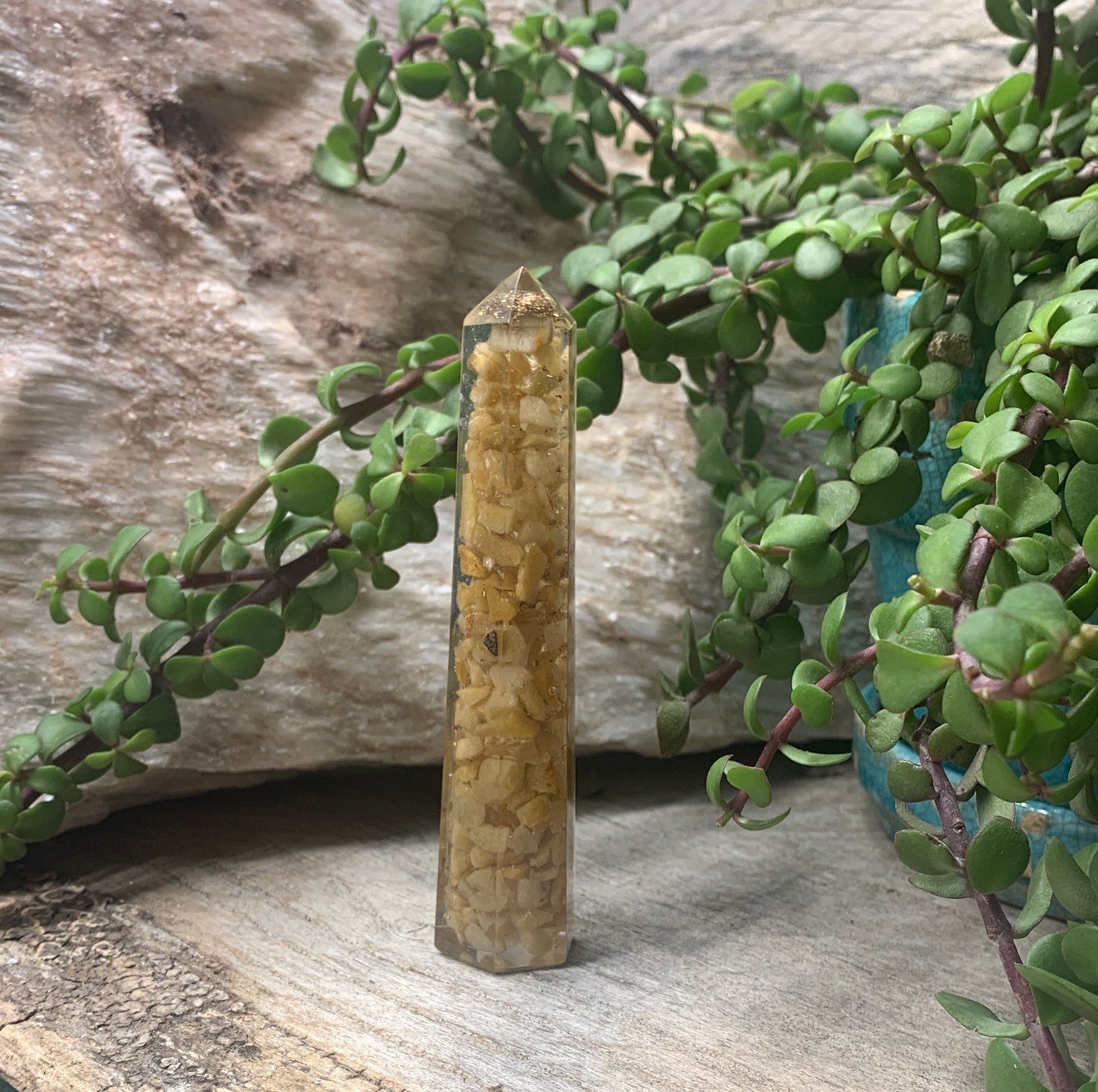 Citrine Orgonite Obelisk ORG-0005 (Crystals Imbedded in Resin)