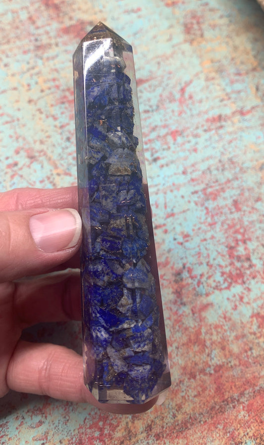 Lapis Lazuli Organite Obelisk ORG-0003 (Crystals Imbedded in Resin)