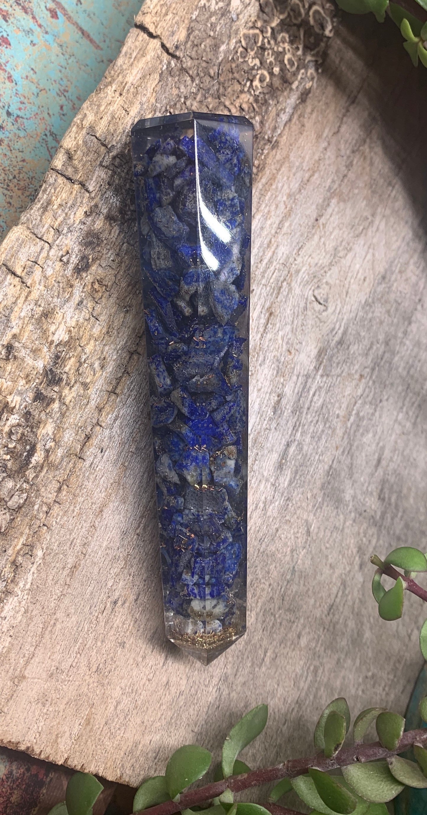 Lapis Lazuli Organite Obelisk ORG-0003 (Crystals Imbedded in Resin)