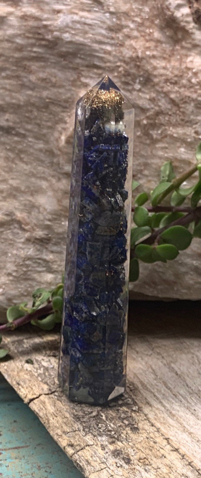 Lapis Lazuli Organite Obelisk ORG-0003 (Crystals Imbedded in Resin)