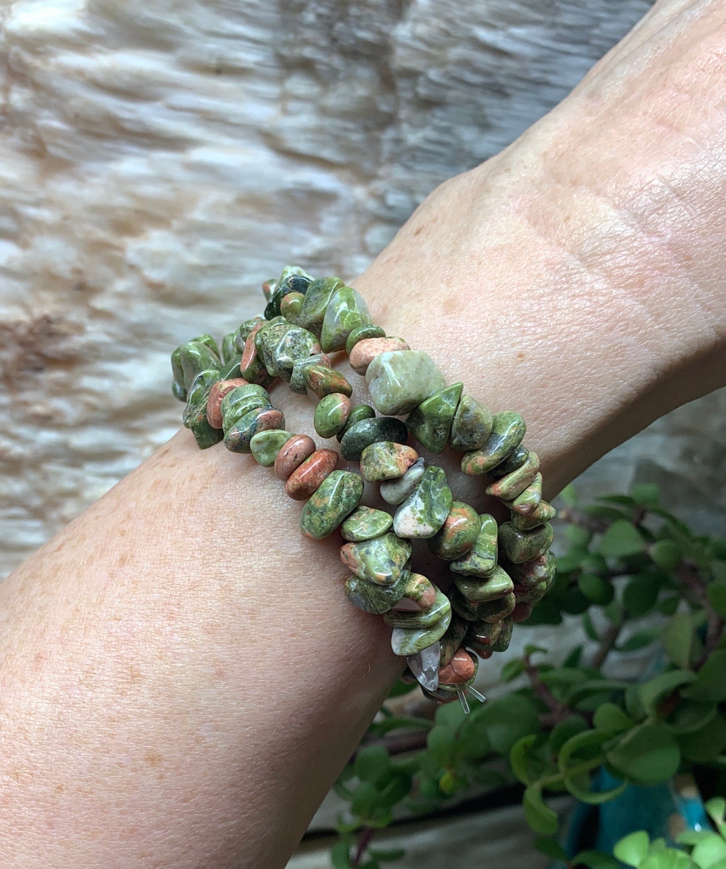 Unakite Chip Bracelet BRC-0103