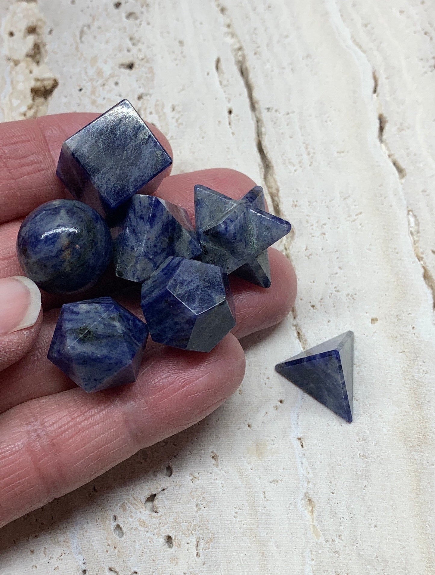 Sodalite Sacred Geometry Kit, Carved Shapes E-0007