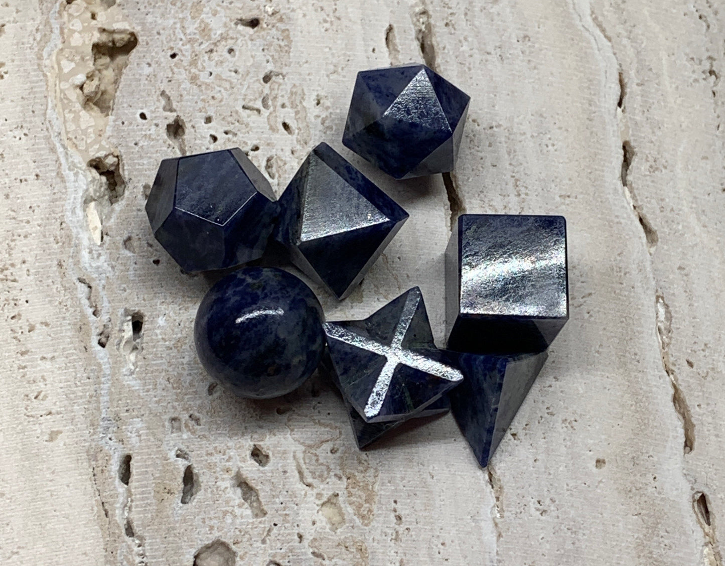 Sodalite Sacred Geometry Kit, Carved Shapes E-0007