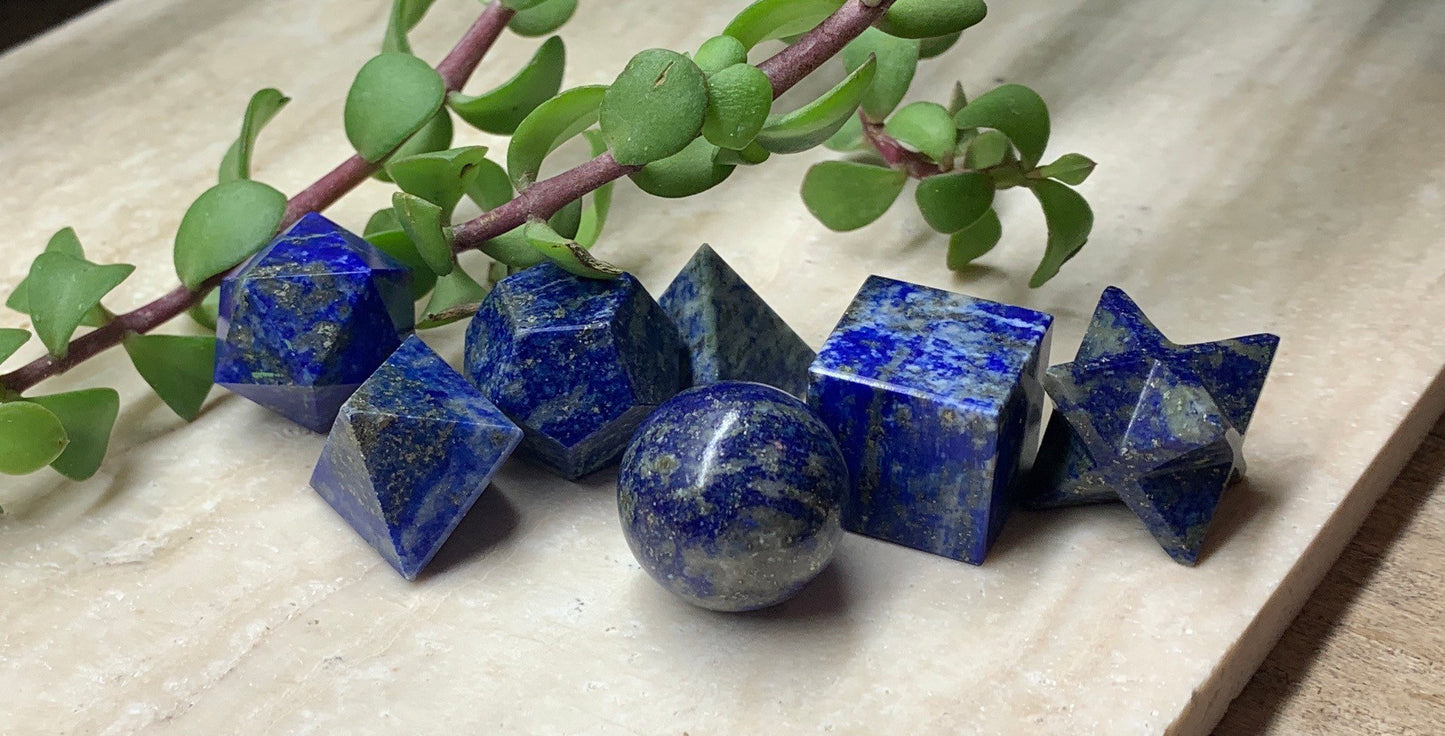 Lapis Lazuli Sacred Geometry Kit, Carved Shapes E-0015