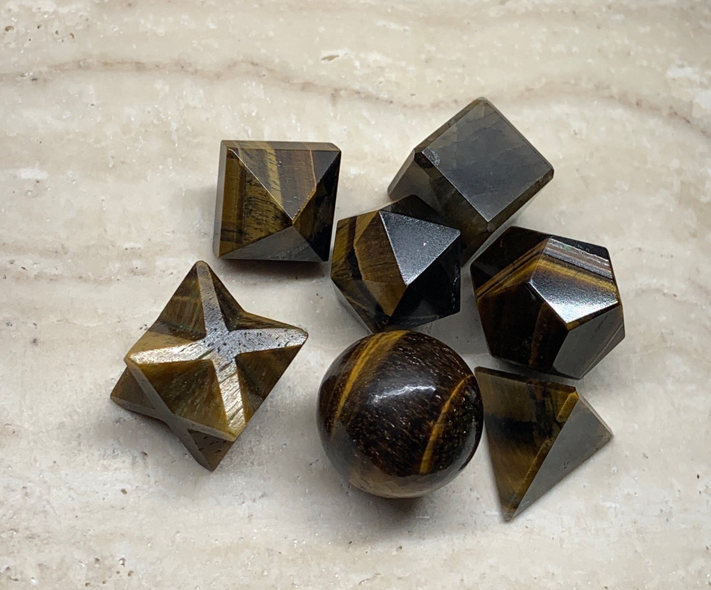 Tiger Eye Sacred Geometry Kit, Carved Shapes E-0006