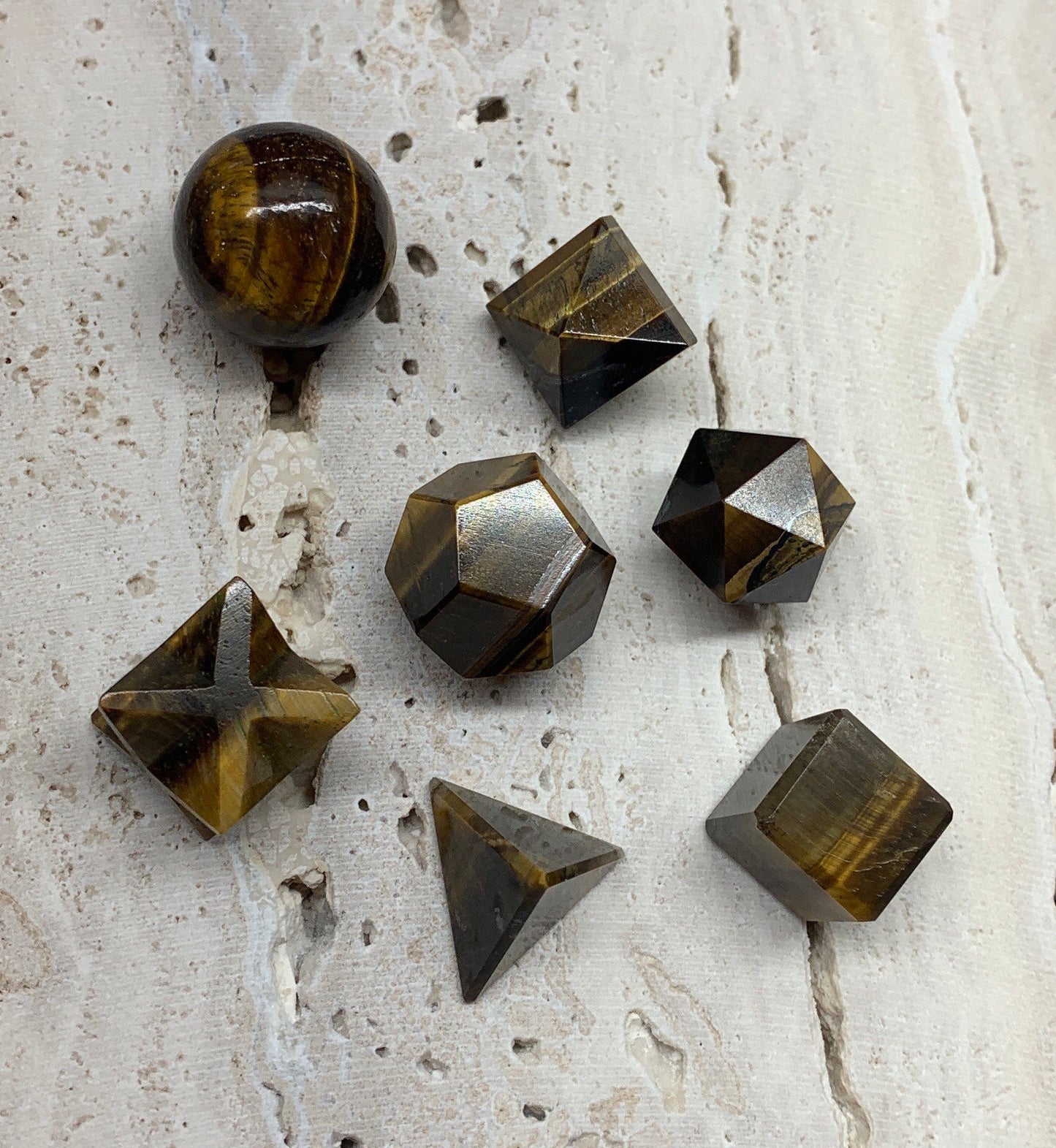 Tiger Eye Sacred Geometry Kit, Carved Shapes E-0006