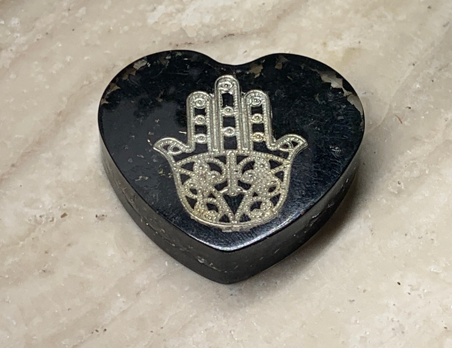 Obsidian Organite Hamsa Hand Heart  ORG-0013        1 1/2”