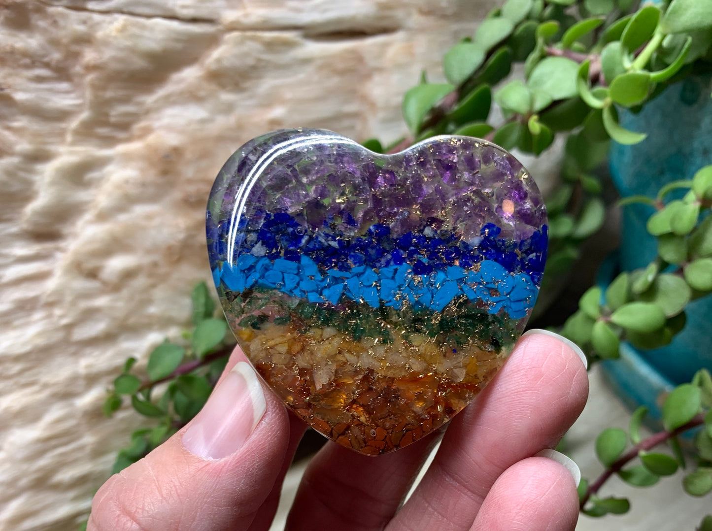 Reiki Chakra Organite Heart 2” 1591 (Crystals Imbedded in Resin)