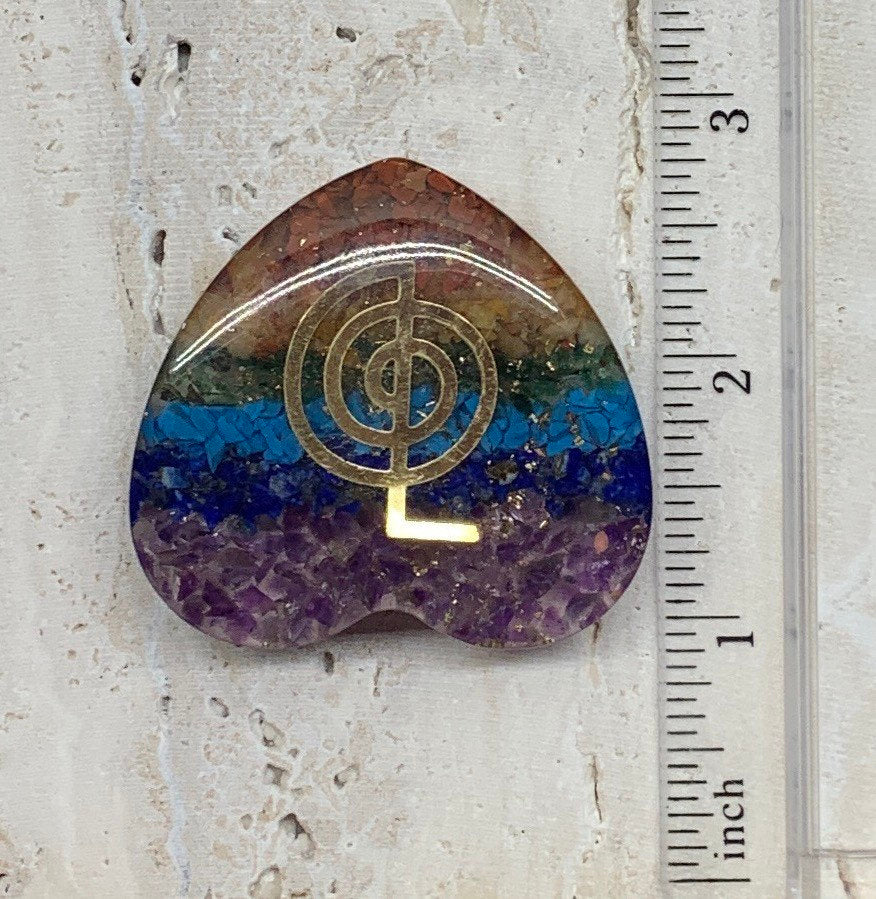 Reiki Chakra Organite Heart 2” 1591 (Crystals Imbedded in Resin)