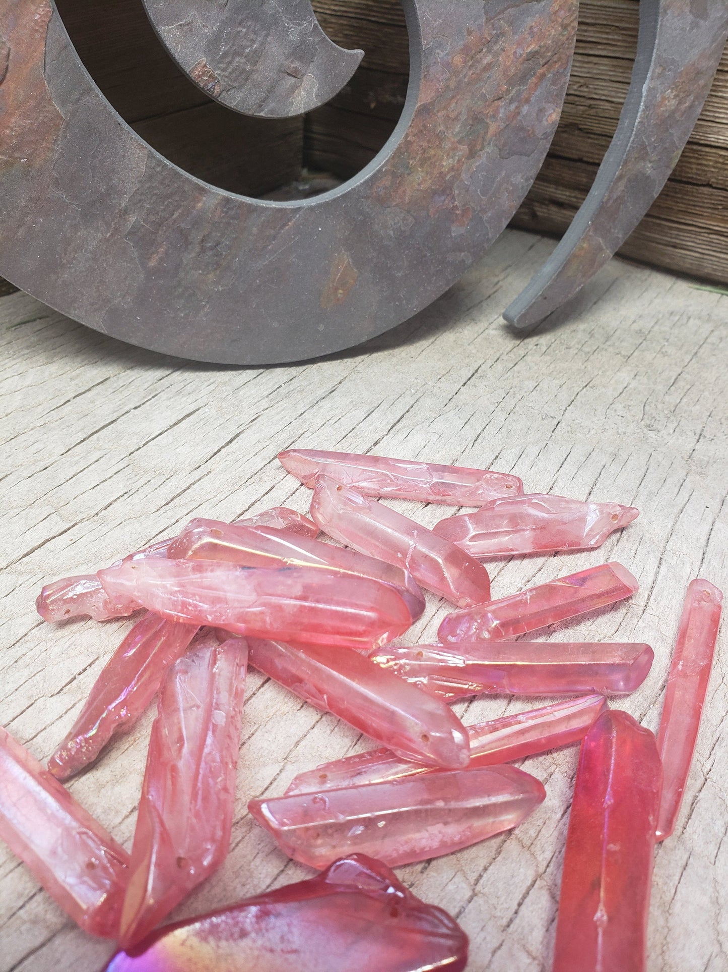 Pink Aura Quartz Crystal Point Bead. (1 1/2" - 2")  BIN-0249