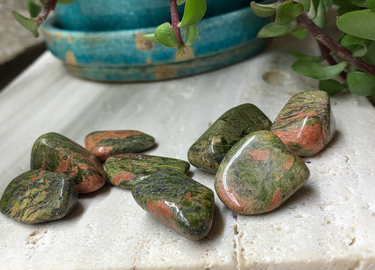 Unakite Jasper Tumbled Stone, Heart Chakra Stone (Approx. 3/4" - 1 1/4") 0626