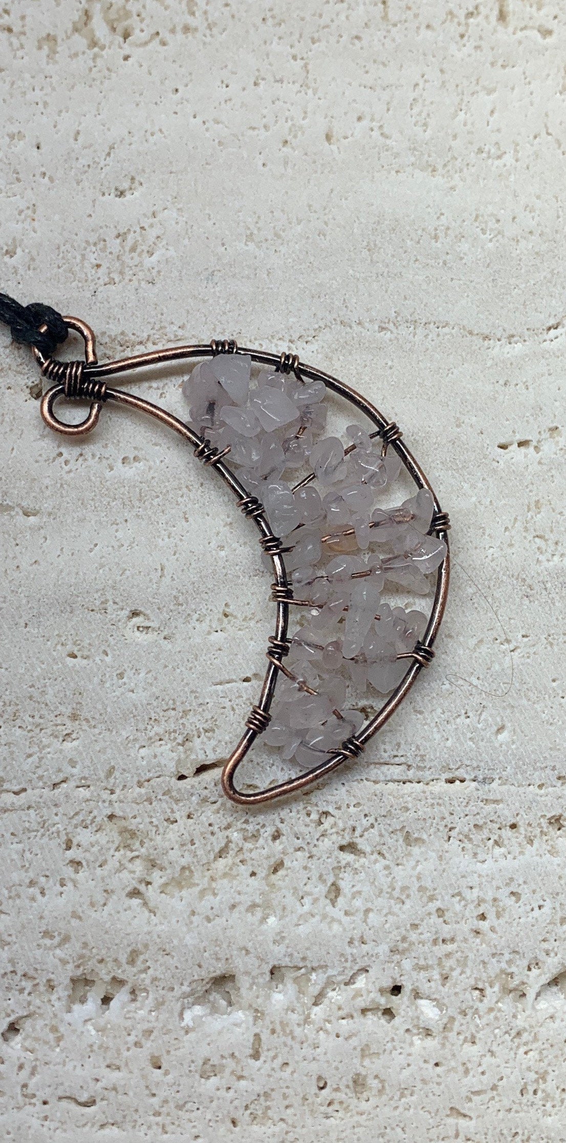 Rose Quartz Wire Wrapped Moon Necklace NCK-0911