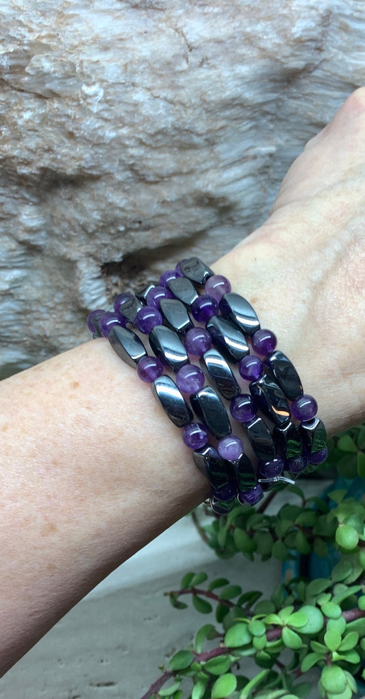 Amethyst Hematite Bracelet BRC-0088