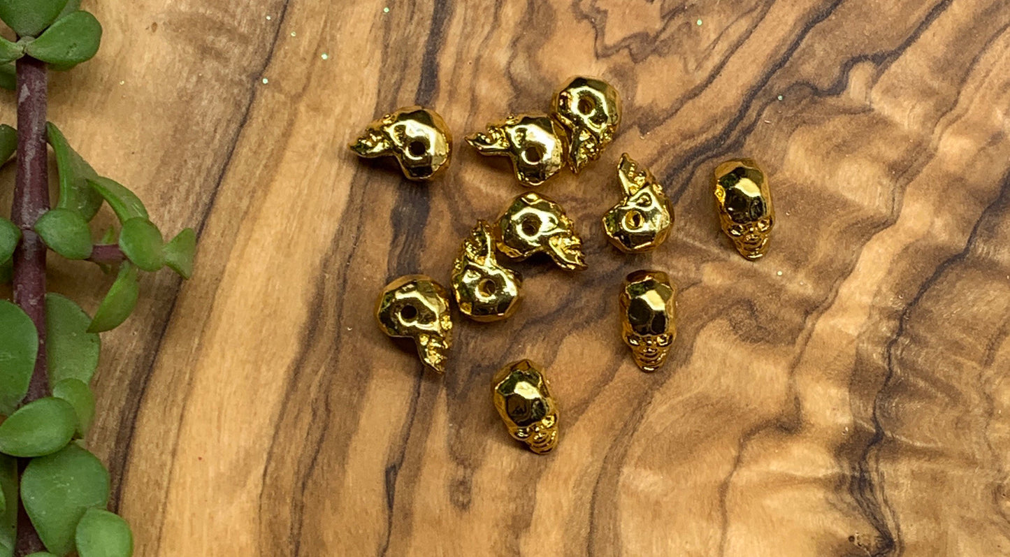 Skull Beads Gold Tone 0196-C