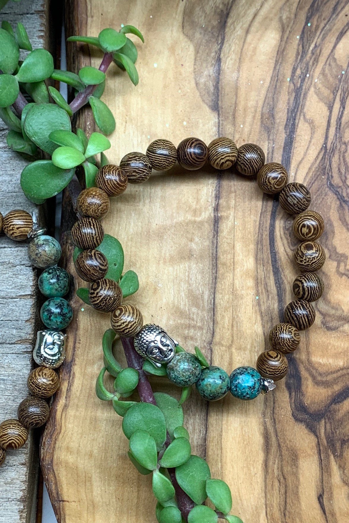 African Turquoise Wood Buddha Bracelet 8mm BRC-0114