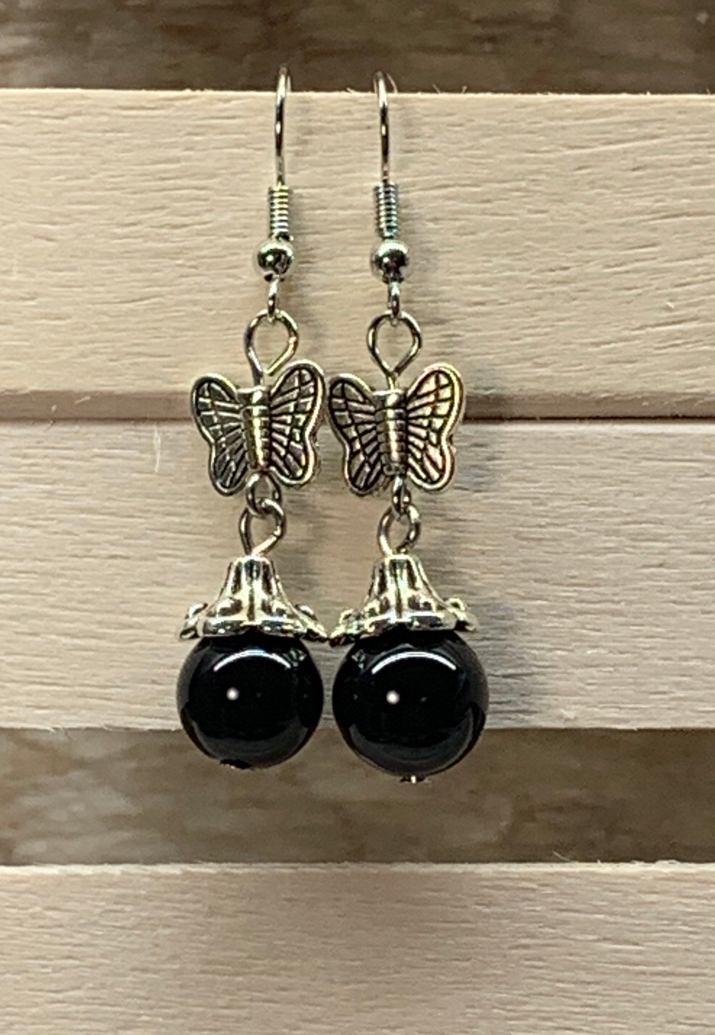 Black Obsidian Butterfly Earrings EAR-0022