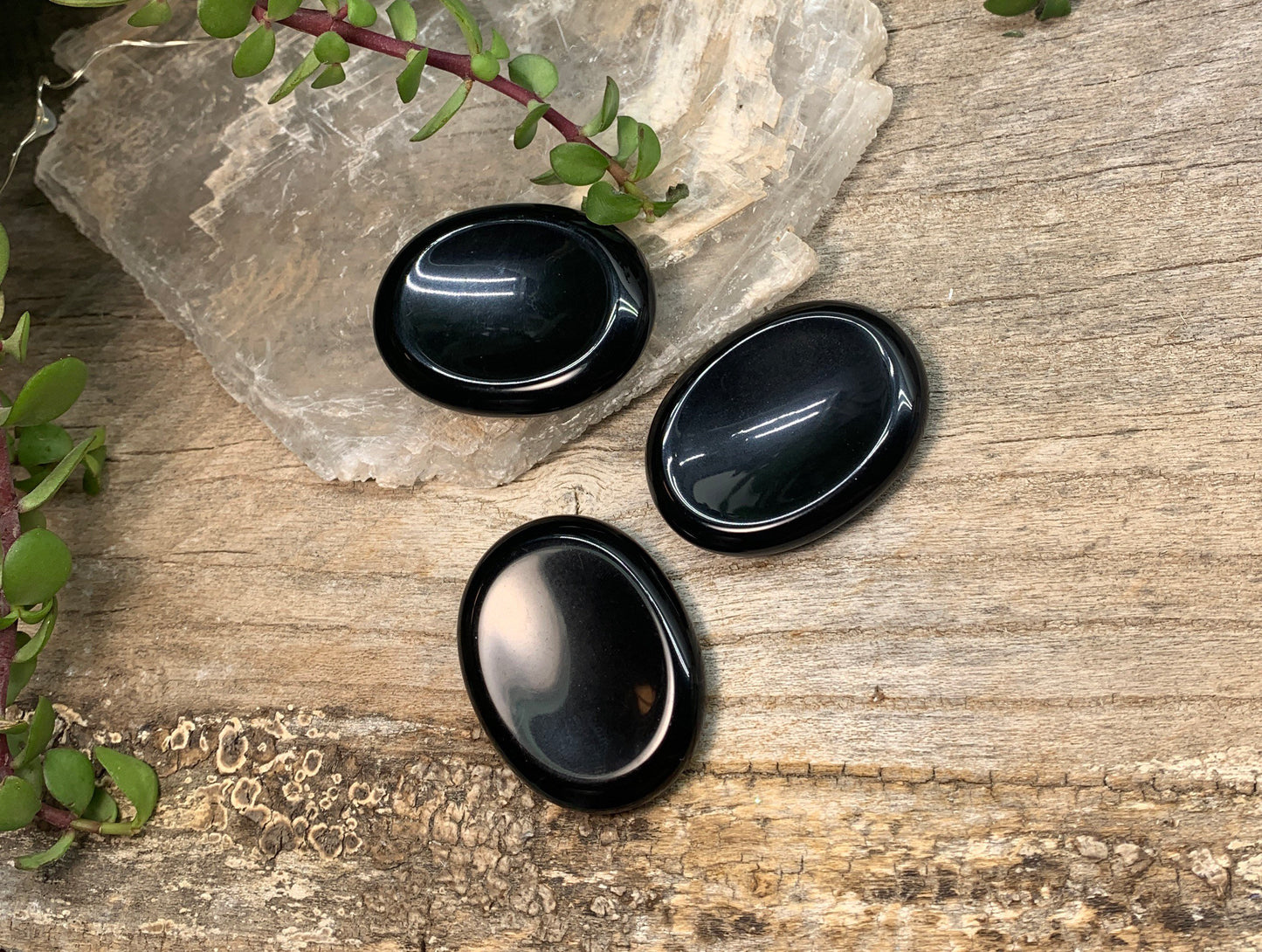 Black Obsidian Worry Stone (Approx 1 3/4" x 1 1/3")  Polished Stone for Wire Wrapping or Crystal Grid Supply 1409