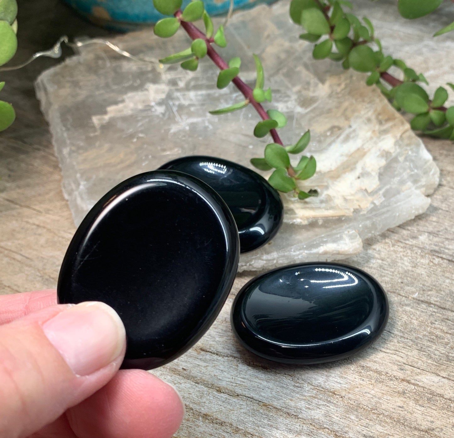 Black Obsidian Worry Stone (Approx 1 3/4" x 1 1/3")  Polished Stone for Wire Wrapping or Crystal Grid Supply 1409