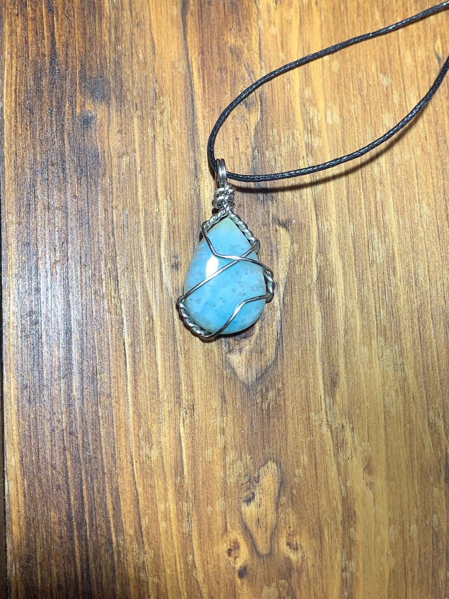 Larimar Wire Wrapped Necklace, Hand Made 1111