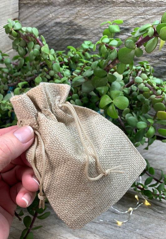 Taupe Tweed String BoHo Burlap Drawstring Bag, DIY, Beautiful, Crystal Collecting (Approx. 5” x 4”) BAG-0028