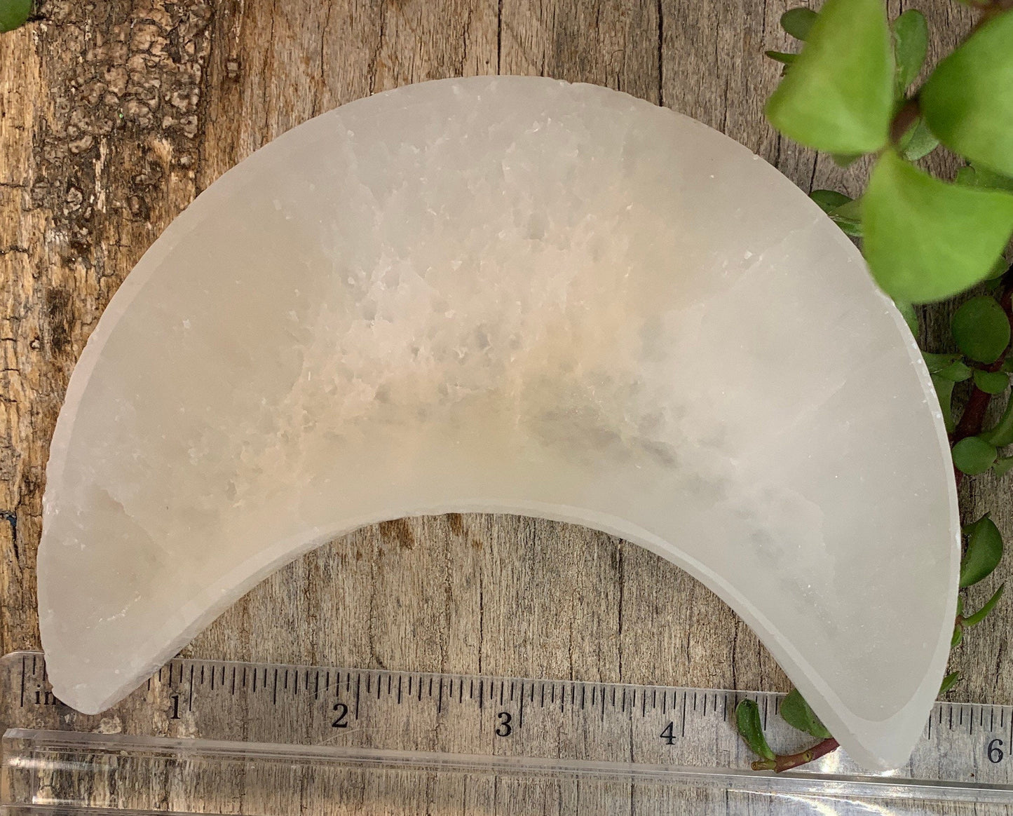 Selenite Moon Bowl, Beautiful Carved Selenite Moon Bowl 4 1/2" - 5", S-0057