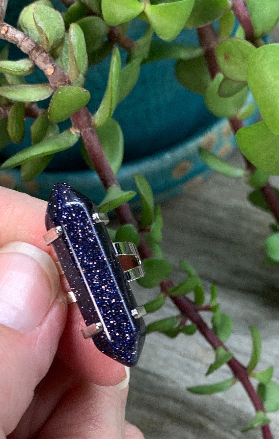 Blue Goldstone Adjustable Ring 0195